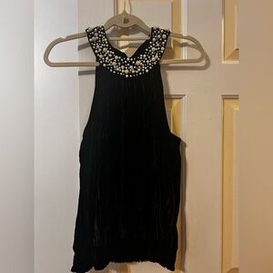 Sunny Leigh Black Top with Pearl Accents